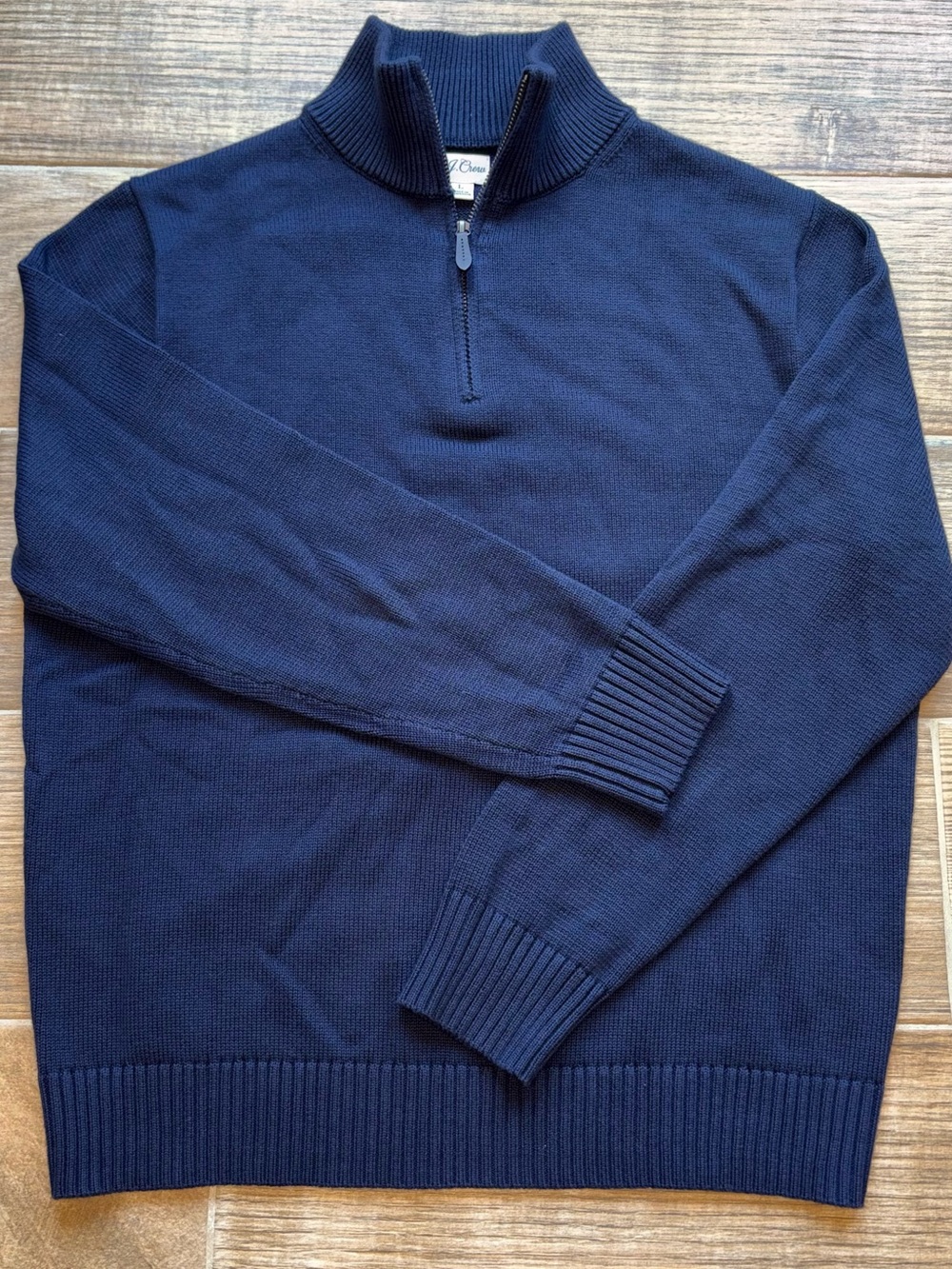 J. Crew Heritage Cotton Quarter-Zip Sweater - Navy Sz Large - Picture 2 of 7
